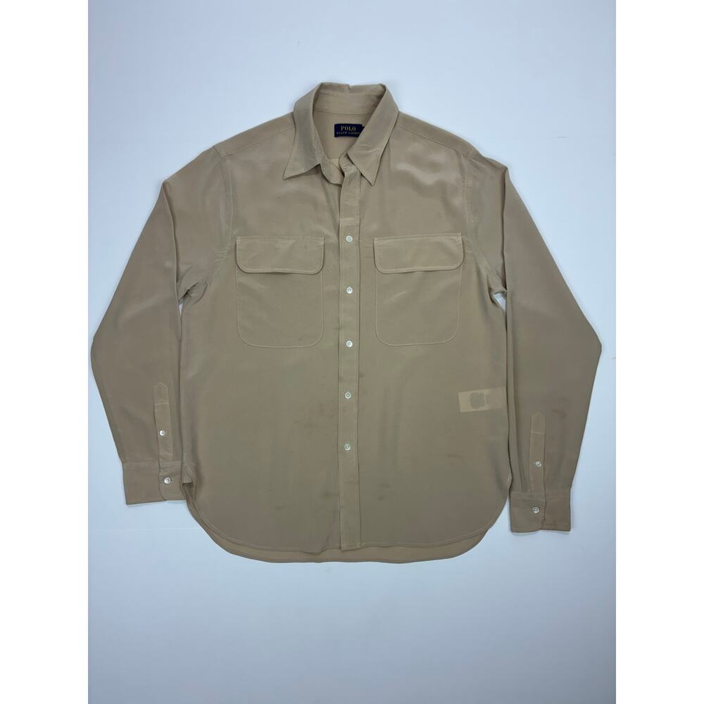 Polo Ralph Lauren Silk Button Down Blouse Beige Size 10 | Flawed